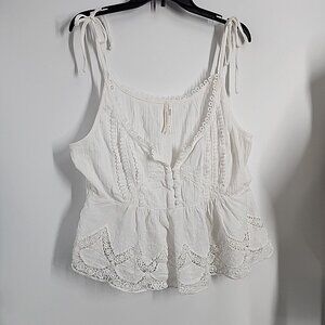 By Anthropologie Size Large Petite Tank Lace White Crop Top Shirt Festival